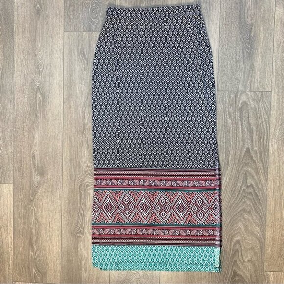 Women’s No Comment Maxi Skirt Boho Southwestern Print Side Slit Y2K 2000s Medium - Picture 8 of 16